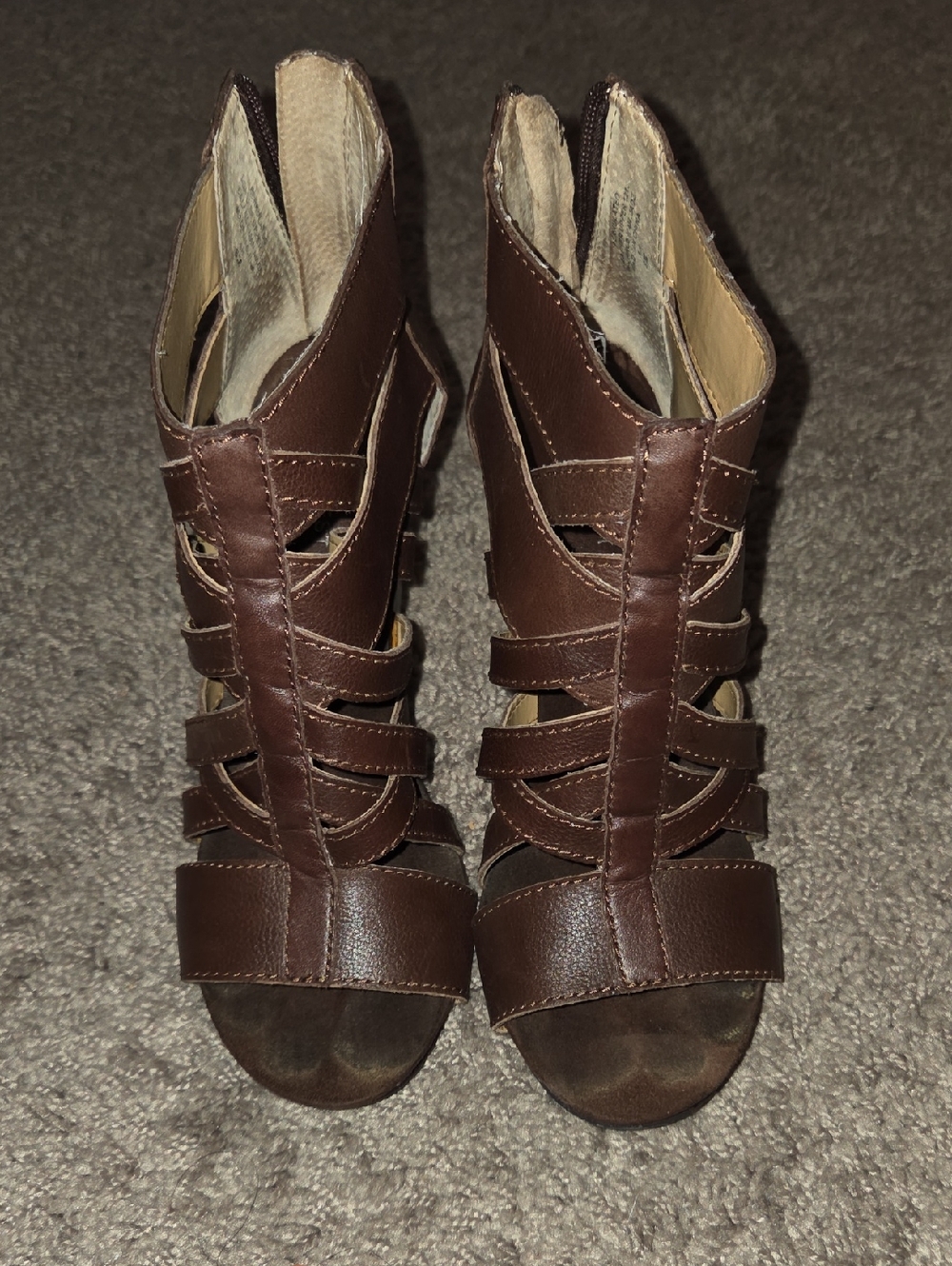 Women's Brown Strappy Open-Toe Wedges